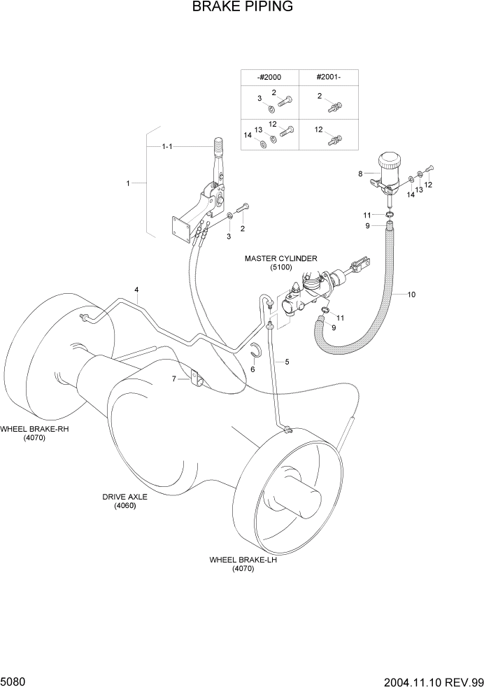 Схема запчастей Hyundai HDF20/HDF25/HDF30-2 - PAGE 5080 BRAKE PIPING СИСТЕМА УПРАВЛЕНИЯ