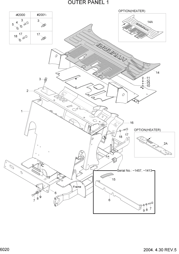 Схема запчастей Hyundai HDF20/HDF25/HDF30-2 - PAGE 6020 OUTER PANEL 1 СТРУКТУРА