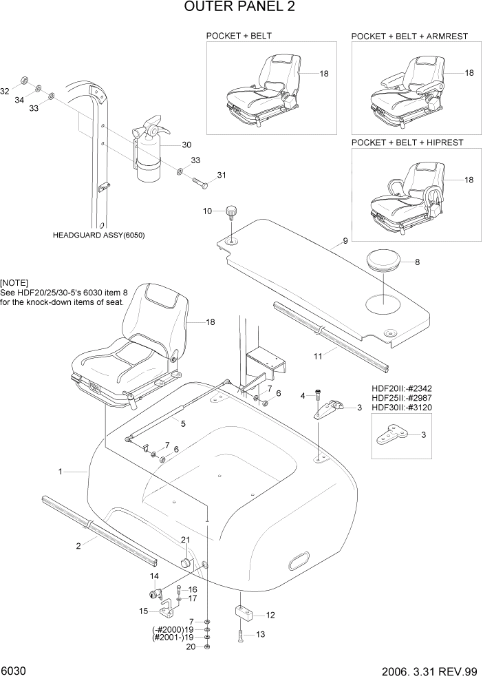 Схема запчастей Hyundai HDF20/HDF25/HDF30-2 - PAGE 6030 OUTER PANEL 2 СТРУКТУРА