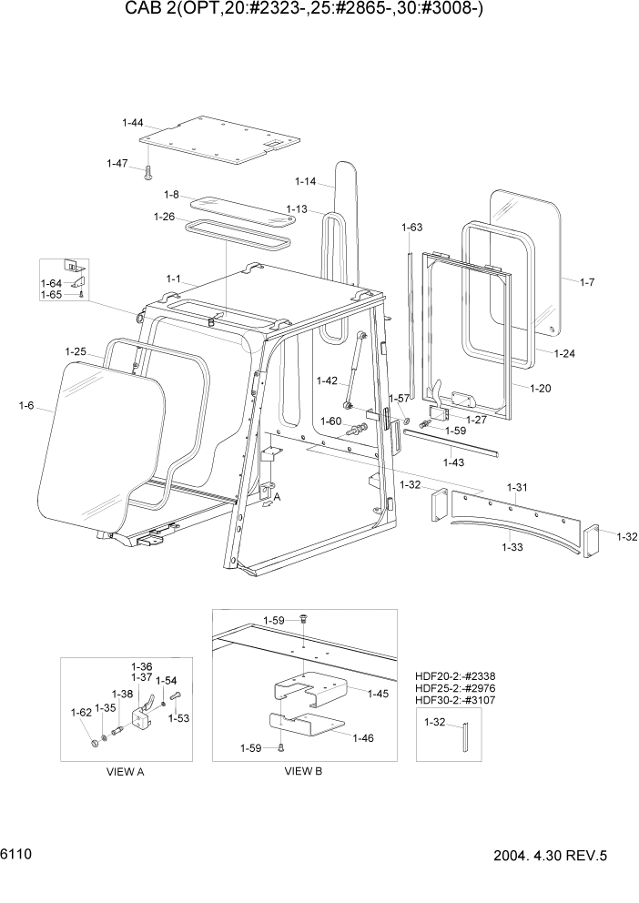 Схема запчастей Hyundai HDF20/HDF25/HDF30-2 - PAGE 6110 CAB 2(OPT,20:#2323-,25:#2865-,30:#3008-) СТРУКТУРА