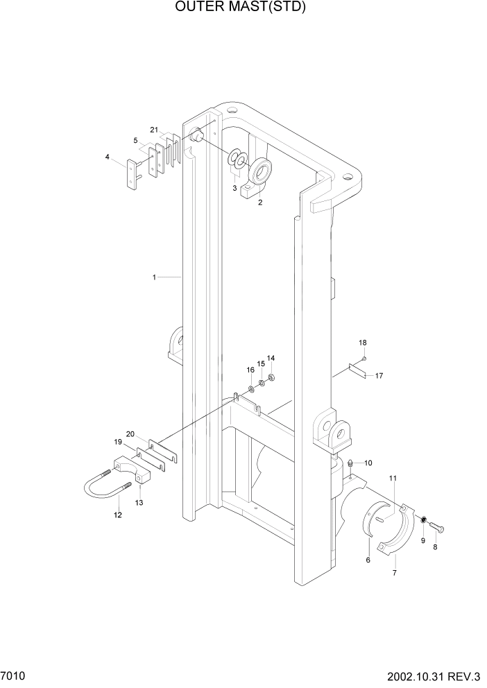 Схема запчастей Hyundai HDF20/HDF25/HDF30-2 - PAGE 7010 OUTER MAST(STD) РАБОЧЕЕ ОБОРУДОВАНИЕ