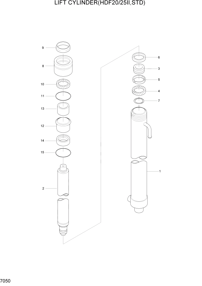 Схема запчастей Hyundai HDF20/HDF25/HDF30-2 - PAGE 7050 LIFT CYLINDER(HDF20/25II,STD) РАБОЧЕЕ ОБОРУДОВАНИЕ