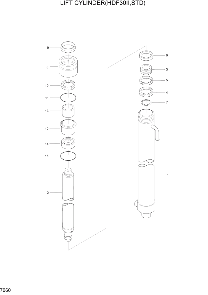 Схема запчастей Hyundai HDF20/HDF25/HDF30-2 - PAGE 7060 LIFT CYLINDER(HDF30II,STD) РАБОЧЕЕ ОБОРУДОВАНИЕ