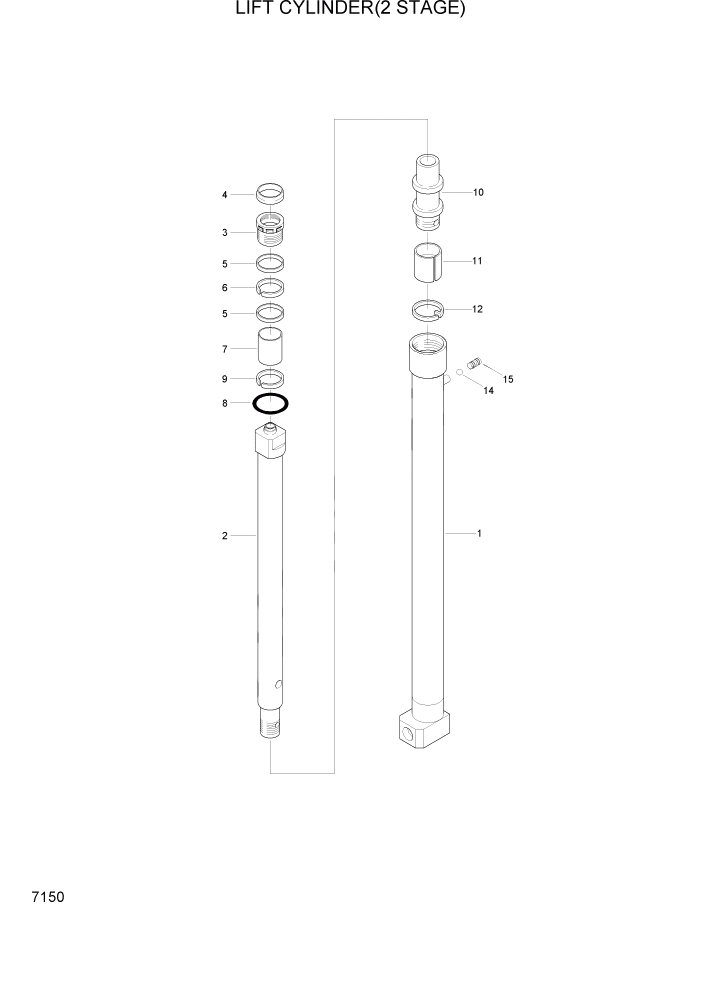 Схема запчастей Hyundai HDF20/HDF25/HDF30-2 - PAGE 7150 LIFT CYLINDER(2 STAGE) РАБОЧЕЕ ОБОРУДОВАНИЕ