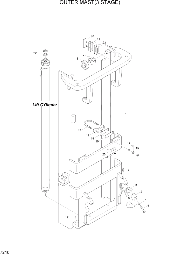 Схема запчастей Hyundai HDF20/HDF25/HDF30-2 - PAGE 7210 OUTER MAST(3 STAGE) РАБОЧЕЕ ОБОРУДОВАНИЕ