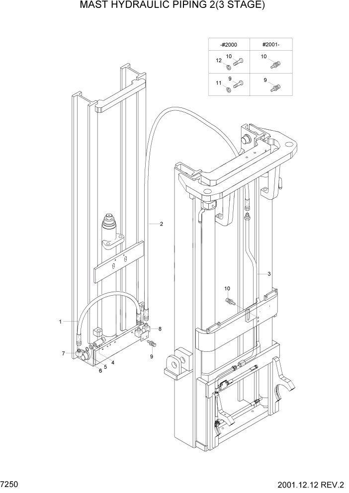 Схема запчастей Hyundai HDF20/HDF25/HDF30-2 - PAGE 7250 MAST HYDRAULIC PIPING 2(3 STAGE) РАБОЧЕЕ ОБОРУДОВАНИЕ