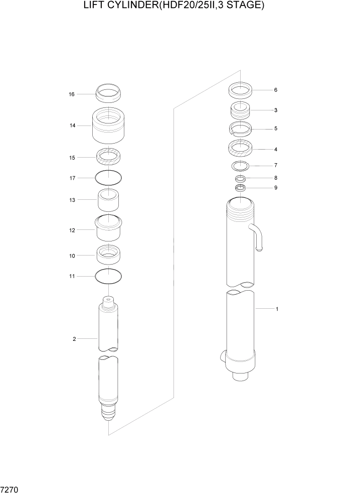 Схема запчастей Hyundai HDF20/HDF25/HDF30-2 - PAGE 7270 LIFT CYLINDER(HDF20/25II,3 STAGE) РАБОЧЕЕ ОБОРУДОВАНИЕ