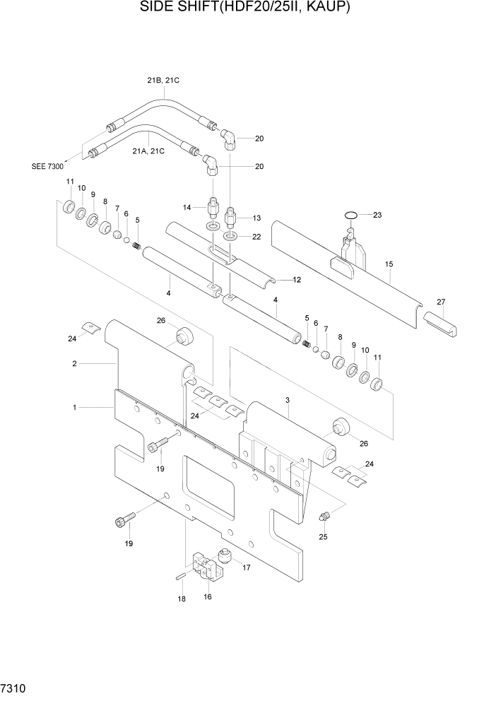 Схема запчастей Hyundai HDF20/HDF25/HDF30-2 - PAGE 7310 SIDE SHIFT(HDF20/25II, KAUP) РАБОЧЕЕ ОБОРУДОВАНИЕ