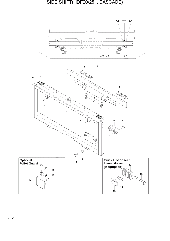 Схема запчастей Hyundai HDF20/HDF25/HDF30-2 - PAGE 7320 SIDE SHIFT(HDF20/25II, CASCADE) РАБОЧЕЕ ОБОРУДОВАНИЕ