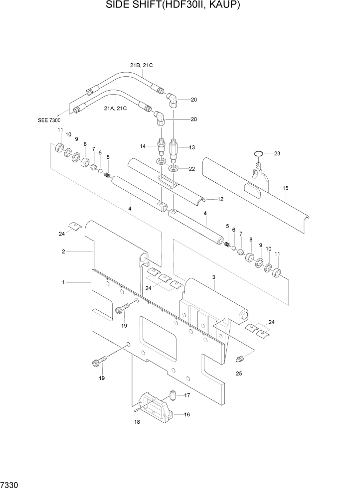 Схема запчастей Hyundai HDF20/HDF25/HDF30-2 - PAGE 7330 SIDE SHIFT(HDF30II, KAUP) РАБОЧЕЕ ОБОРУДОВАНИЕ