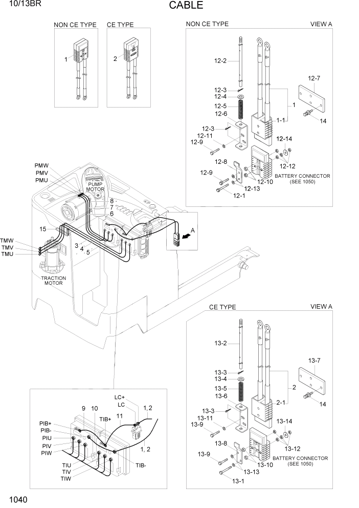 Схема запчастей Hyundai 10/13BR - PAGE 1040 CABLE ЭЛЕКТРИЧЕСКАЯ СИСТЕМА