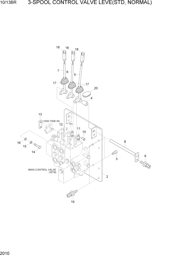 Схема запчастей Hyundai 10/13BR - PAGE 2010 3-SPOOL CONTROL VALVE LEVER(STD, NORMAL) ГИДРАВЛИЧЕСКАЯ СИСТЕМА