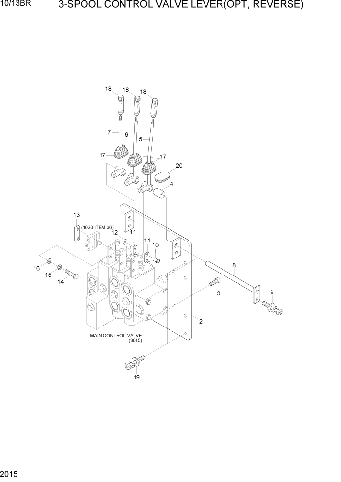 Схема запчастей Hyundai 10/13BR - PAGE 2015 3-SPOOL CONTROL VALVE LEVER(OPT,REVERSE) ГИДРАВЛИЧЕСКАЯ СИСТЕМА