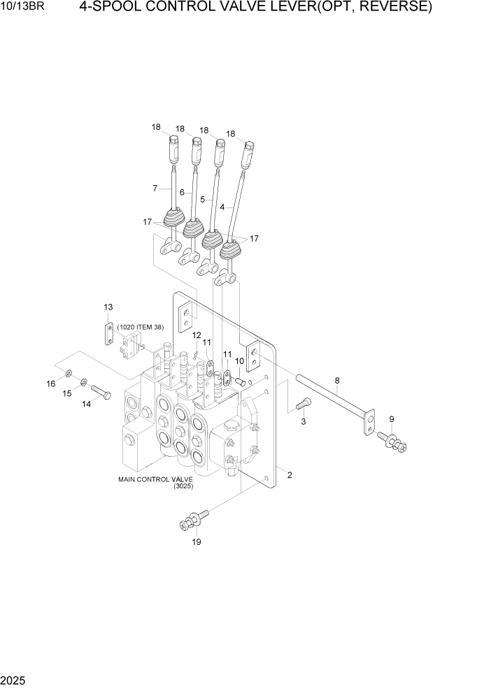 Схема запчастей Hyundai 10/13BR - PAGE 2025 4-SPOOL CONTROL VALVE LEVER(OPT,REVERSE) ГИДРАВЛИЧЕСКАЯ СИСТЕМА