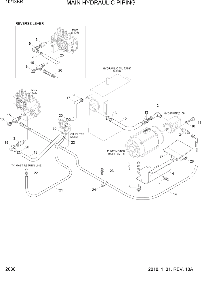 Схема запчастей Hyundai 10/13BR - PAGE 2030 MAIN HYDRAULIC PIPING ГИДРАВЛИЧЕСКАЯ СИСТЕМА