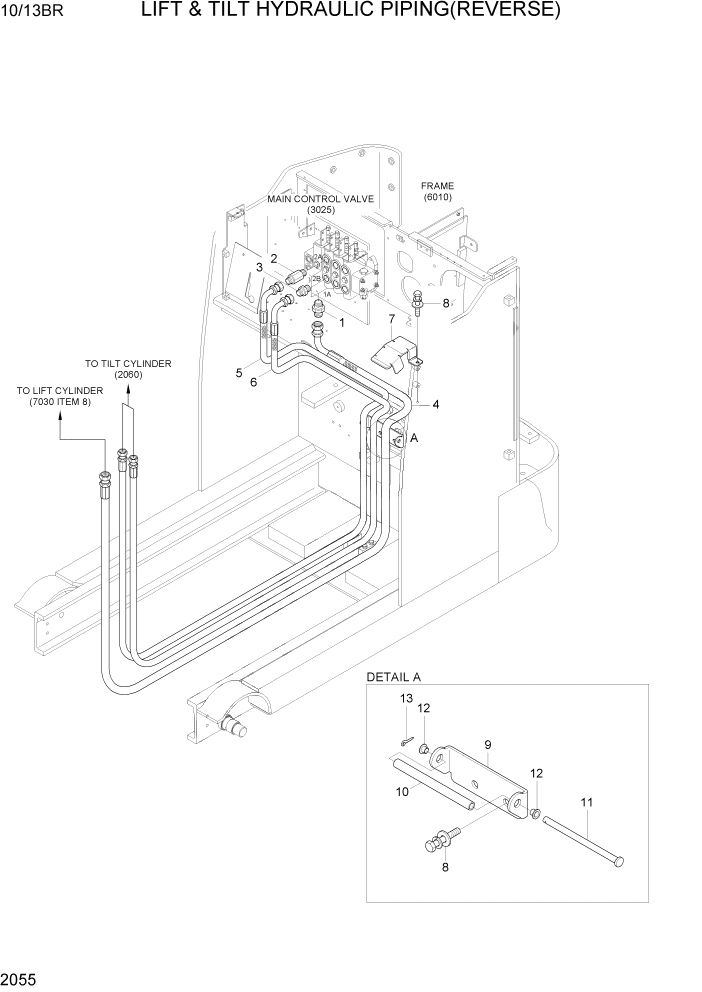 Схема запчастей Hyundai 10/13BR - PAGE 2055 LIFT & TILT HYDRAULIC PIPING(REVERSE) ГИДРАВЛИЧЕСКАЯ СИСТЕМА