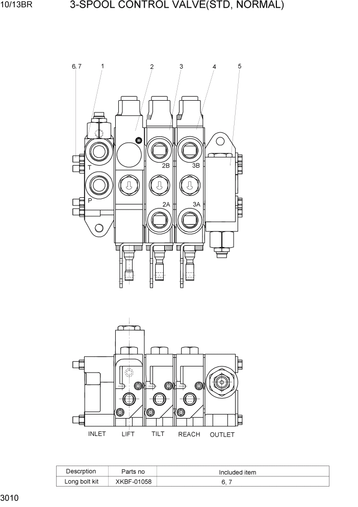 Схема запчастей Hyundai 10/13BR - PAGE 3010 3-SPOOL CONTROL VALVE(STD, NORMAL) ГИДРАВЛИЧЕСКИЕ КОМПОНЕНТЫ