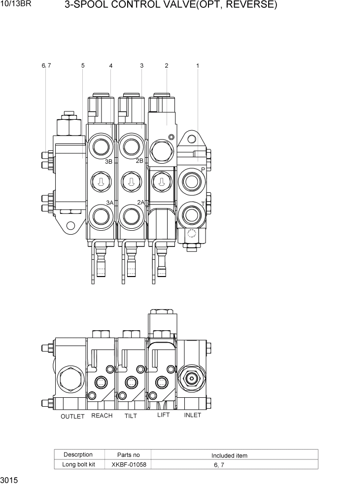 Схема запчастей Hyundai 10/13BR - PAGE 3015 3-SPOOL CONTROL VALVE(OPT, REVERSE) ГИДРАВЛИЧЕСКИЕ КОМПОНЕНТЫ