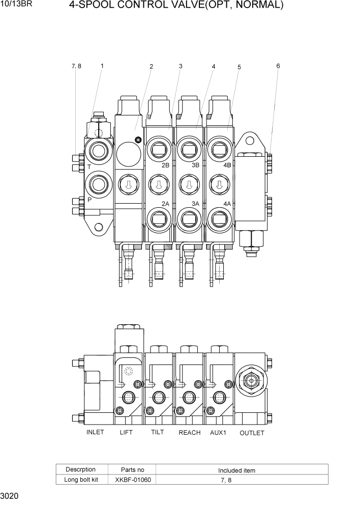 Схема запчастей Hyundai 10/13BR - PAGE 3020 4-SPOOL CONTROL VALVE(OPT, NORMAL) ГИДРАВЛИЧЕСКИЕ КОМПОНЕНТЫ