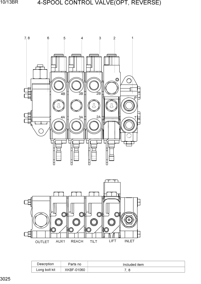 Схема запчастей Hyundai 10/13BR - PAGE 3025 4-SPOOL CONTROL VALVE(OPT, REVERSE) ГИДРАВЛИЧЕСКИЕ КОМПОНЕНТЫ