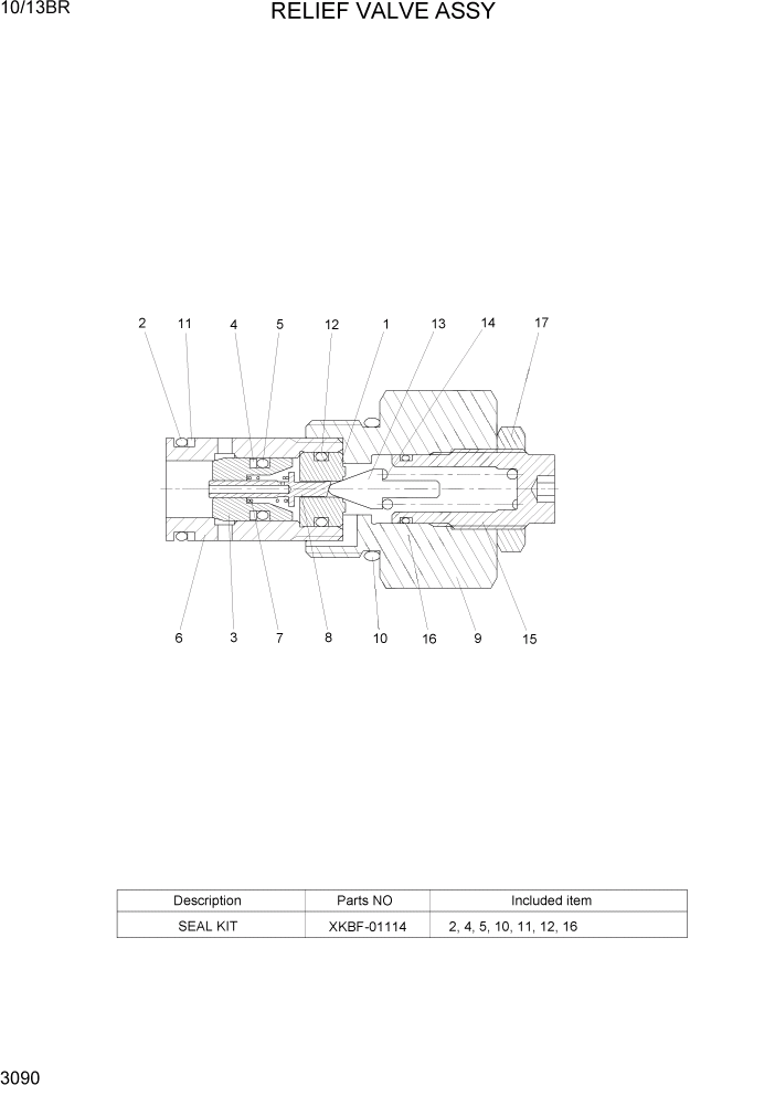 Схема запчастей Hyundai 10/13BR - PAGE 3090 RELIEF VALVE ASSY ГИДРАВЛИЧЕСКИЕ КОМПОНЕНТЫ