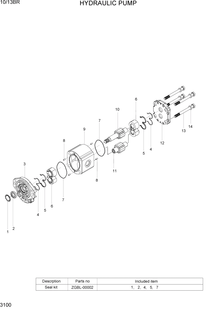 Схема запчастей Hyundai 10/13BR - PAGE 3100 HYDRAULIC PUMP ГИДРАВЛИЧЕСКИЕ КОМПОНЕНТЫ