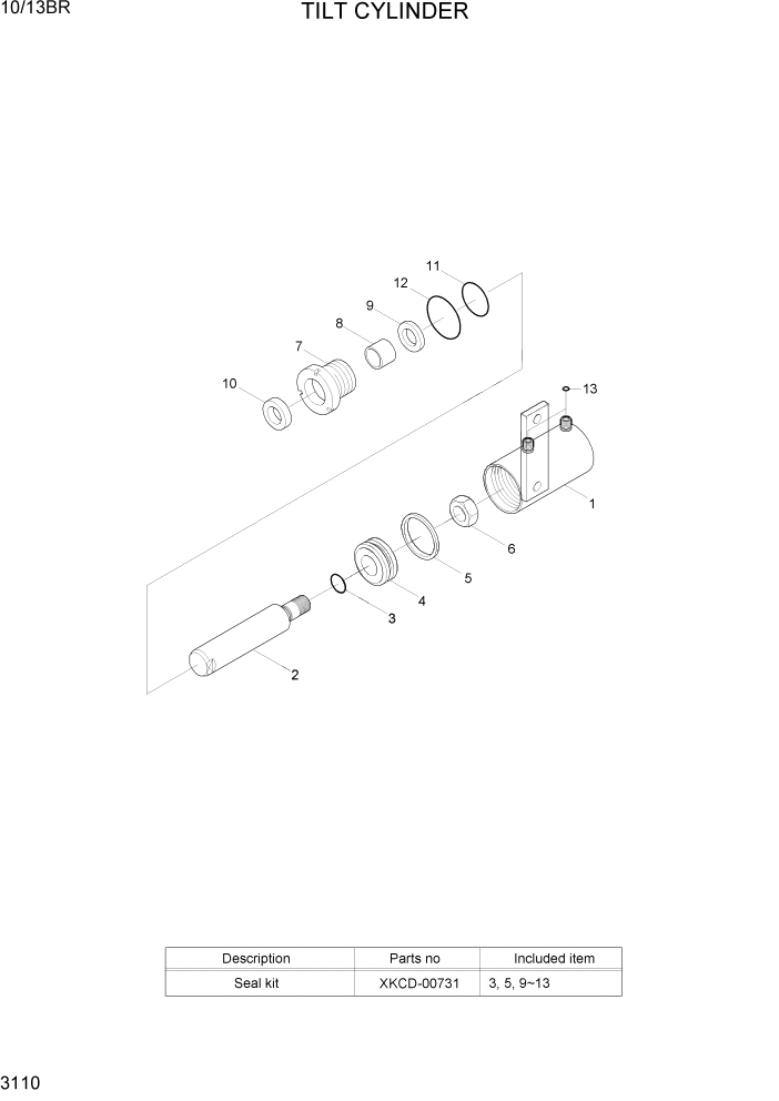 Схема запчастей Hyundai 10/13BR - PAGE 3110 TILT CYLINDER ГИДРАВЛИЧЕСКИЕ КОМПОНЕНТЫ