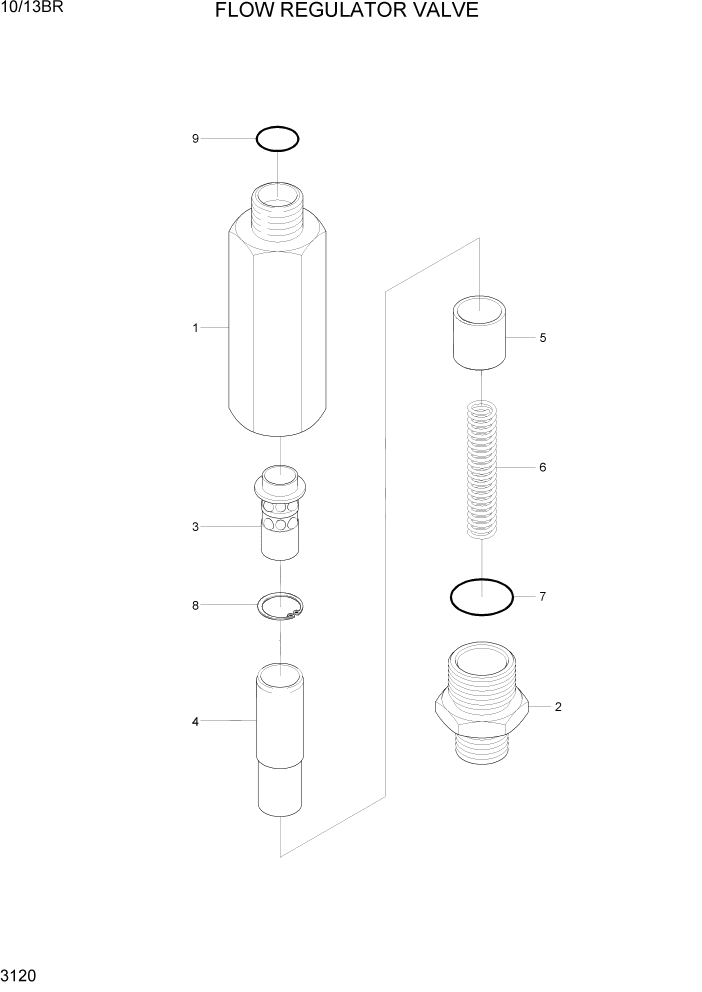 Схема запчастей Hyundai 10/13BR - PAGE 3120 FLOW REGULATOR VALVE ГИДРАВЛИЧЕСКИЕ КОМПОНЕНТЫ