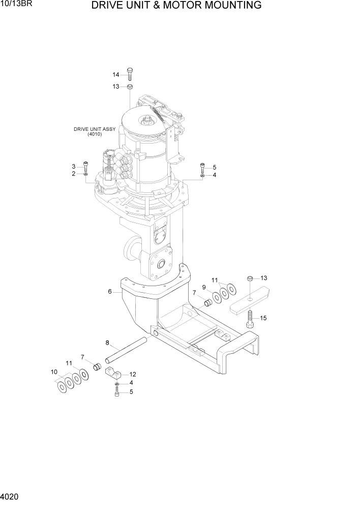 Схема запчастей Hyundai 10/13BR - PAGE 4020 DRIVE UNIT & MOTOR MOUNTING СИЛОВАЯ СИСТЕМА