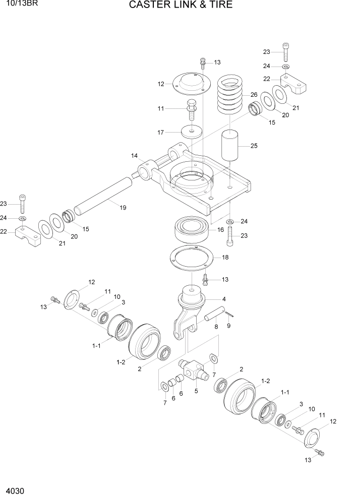 Схема запчастей Hyundai 10/13BR - PAGE 4030 CASTER & TIRE СИЛОВАЯ СИСТЕМА