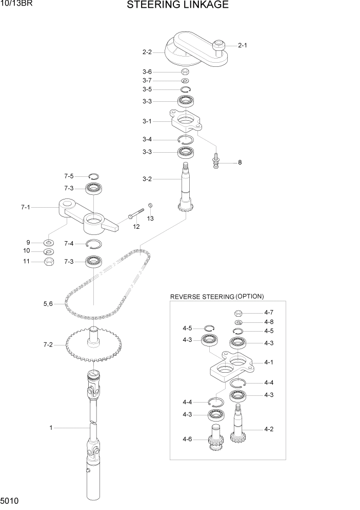 Схема запчастей Hyundai 10/13BR - PAGE 5010 STEERING LINKAGE СИСТЕМА УПРАВЛЕНИЯ