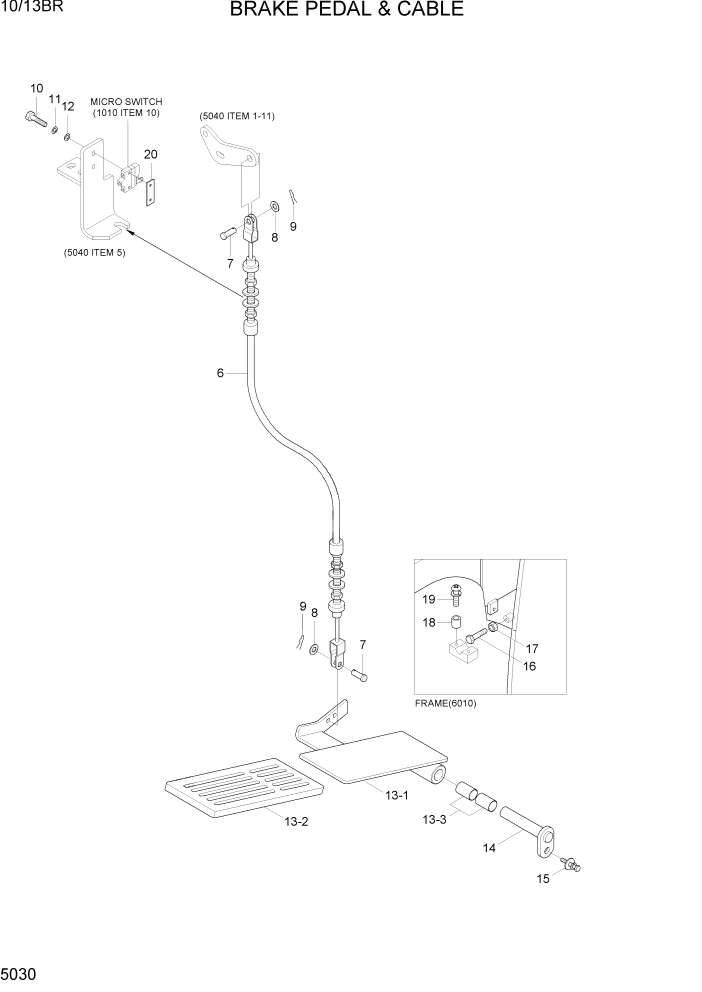 Схема запчастей Hyundai 10/13BR - PAGE 5030 BRAKE PEDAL & CABLE СИСТЕМА УПРАВЛЕНИЯ