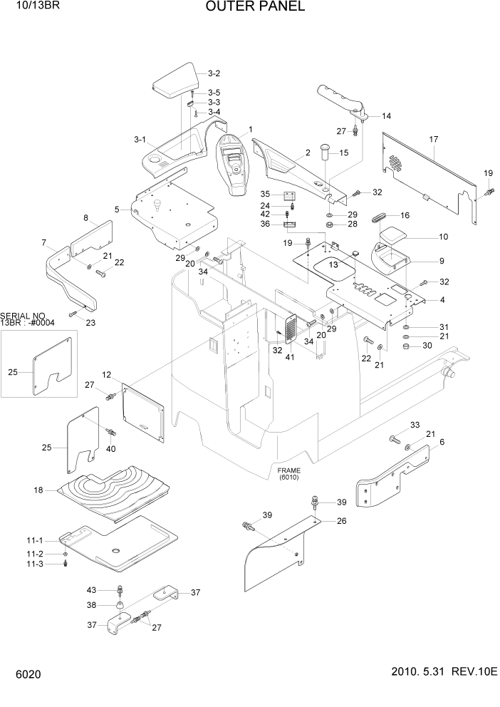 Схема запчастей Hyundai 10/13BR - PAGE 6020 OUTER PANEL СТРУКТУРА