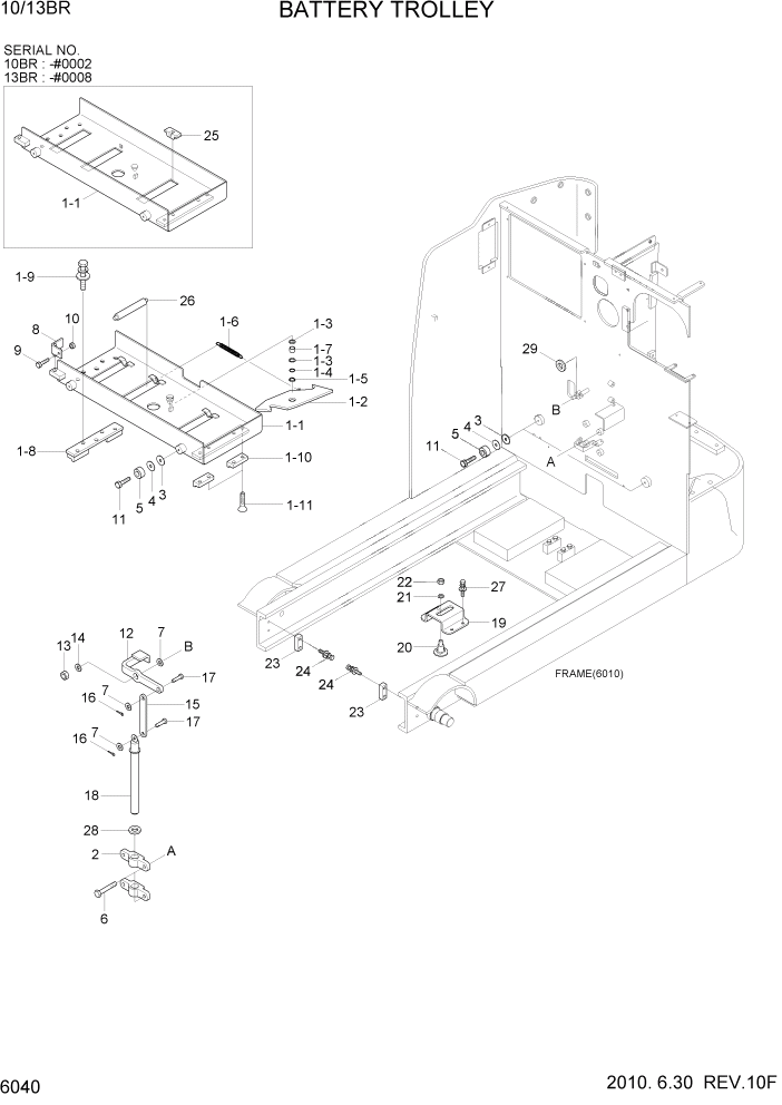 Схема запчастей Hyundai 10/13BR - PAGE 6040 BATTERY TROLLY СТРУКТУРА