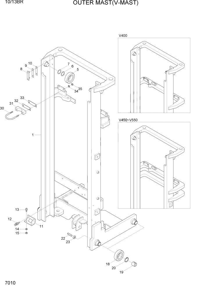 Схема запчастей Hyundai 10/13BR - PAGE 7010 OUTER MAST(V-MAST) РАБОЧЕЕ ОБОРУДОВАНИЕ