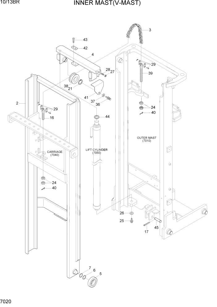 Схема запчастей Hyundai 10/13BR - PAGE 7020 INNER MAST(V-MAST) РАБОЧЕЕ ОБОРУДОВАНИЕ