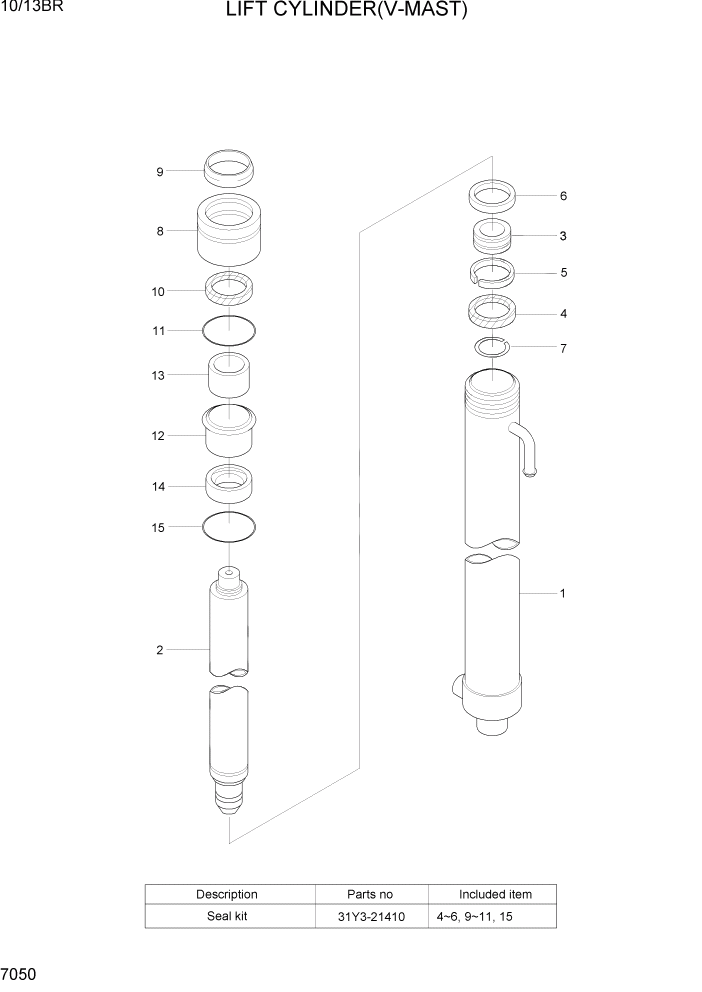 Схема запчастей Hyundai 10/13BR - PAGE 7050 LIFT CYLINDER(V-MAST) РАБОЧЕЕ ОБОРУДОВАНИЕ