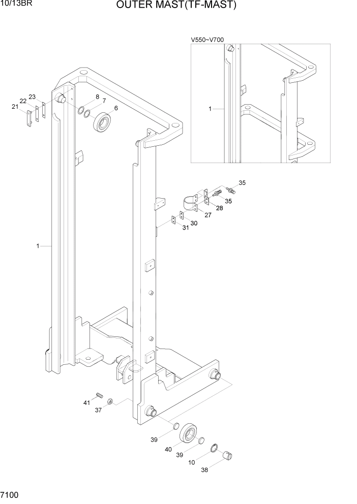 Схема запчастей Hyundai 10/13BR - PAGE 7100 OUTER MAST(TF-MAST) РАБОЧЕЕ ОБОРУДОВАНИЕ