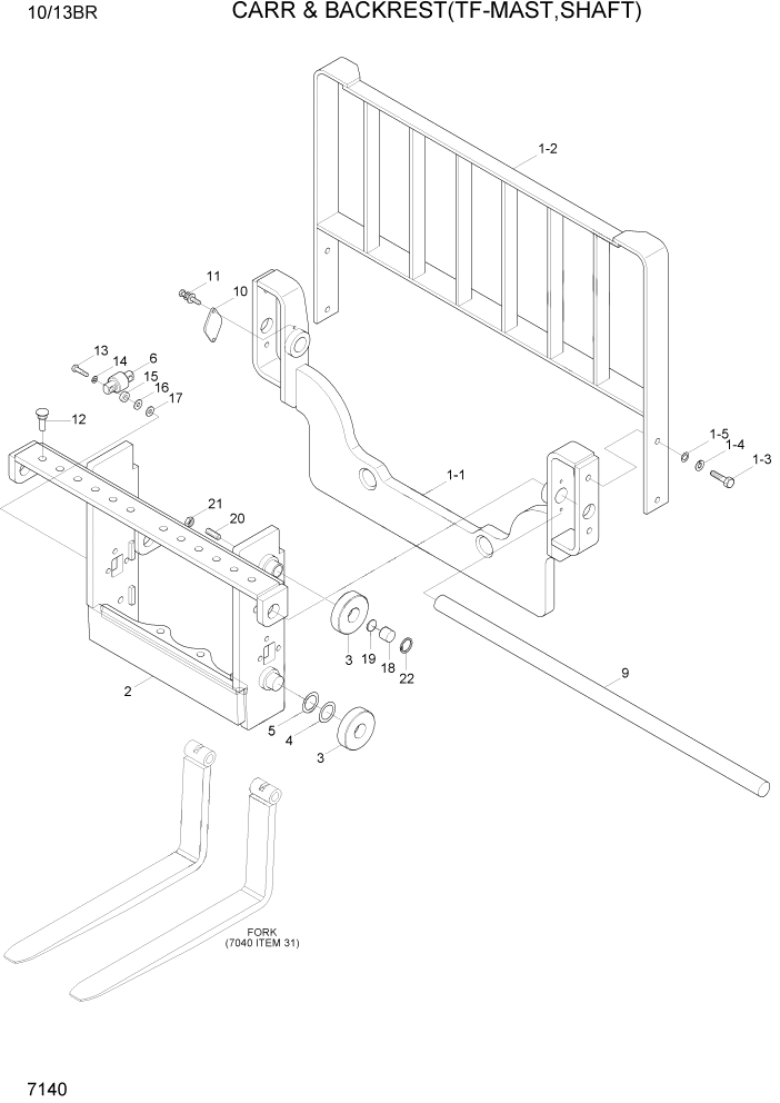 Схема запчастей Hyundai 10/13BR - PAGE 7140 CARR & BACKREST(TF-MAST,SHAFT) РАБОЧЕЕ ОБОРУДОВАНИЕ