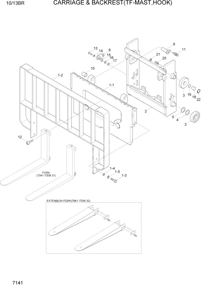 Схема запчастей Hyundai 10/13BR - PAGE 7141 CARR & BACKREST(TF-MAST,HOOK) РАБОЧЕЕ ОБОРУДОВАНИЕ