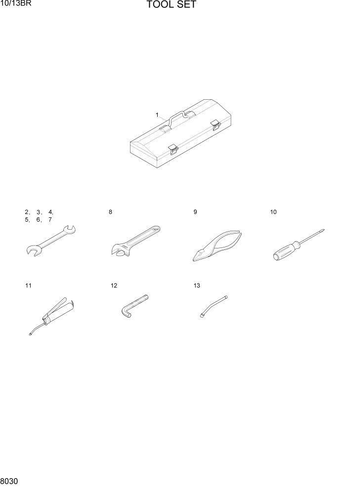 Схема запчастей Hyundai 10/13BR - PAGE 8030 TOOL SET ДРУГИЕ ЧАСТИ