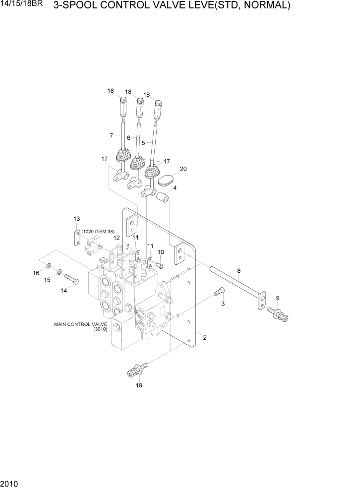 Схема запчастей Hyundai 14/15/18BR - PAGE 2010 3-SPOOL CONTROL VALVE LEVER(STD, NORMAL) ГИДРАВЛИЧЕСКАЯ СИСТЕМА