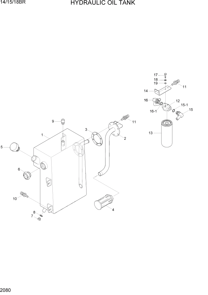 Схема запчастей Hyundai 14/15/18BR - PAGE 2080 HYDRAULIC OIL TANK ГИДРАВЛИЧЕСКАЯ СИСТЕМА