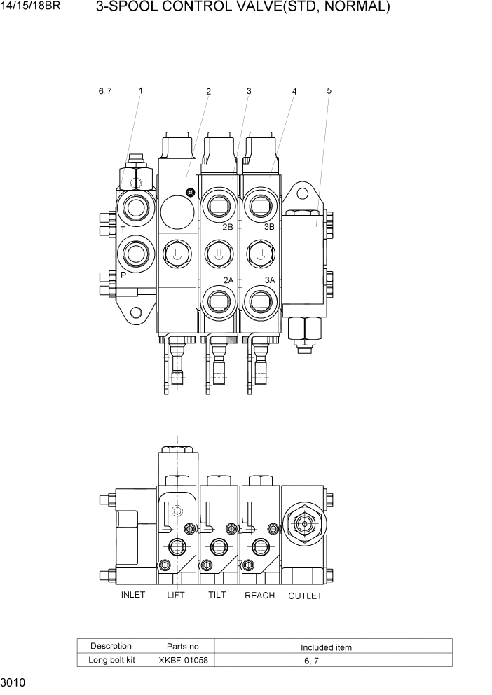 Схема запчастей Hyundai 14/15/18BR - PAGE 3010 3-SPOOL CONTROL VALVE(STD, NORMAL) ГИДРАВЛИЧЕСКИЕ КОМПОНЕНТЫ