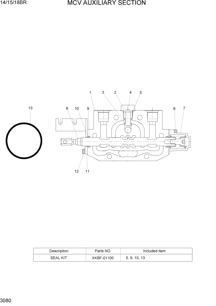 Схема запчастей Hyundai 14/15/18BR - PAGE 3080 MCV AUXILIARY SECTION ГИДРАВЛИЧЕСКИЕ КОМПОНЕНТЫ