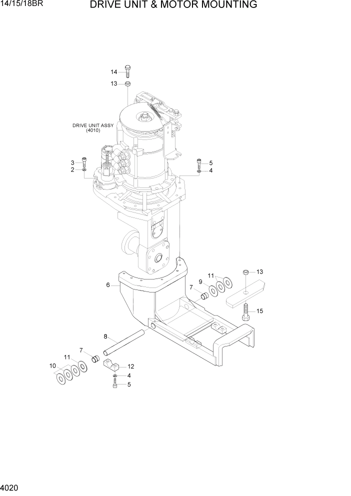 Схема запчастей Hyundai 14/15/18BR - PAGE 4020 DRIVE UNIT & MOTOR MOUNTING СИЛОВАЯ СИСТЕМА