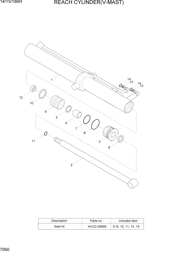 Схема запчастей Hyundai 14/15/18BR - PAGE 7060 REACH CYLINDER(V-MAST) РАБОЧЕЕ ОБОРУДОВАНИЕ