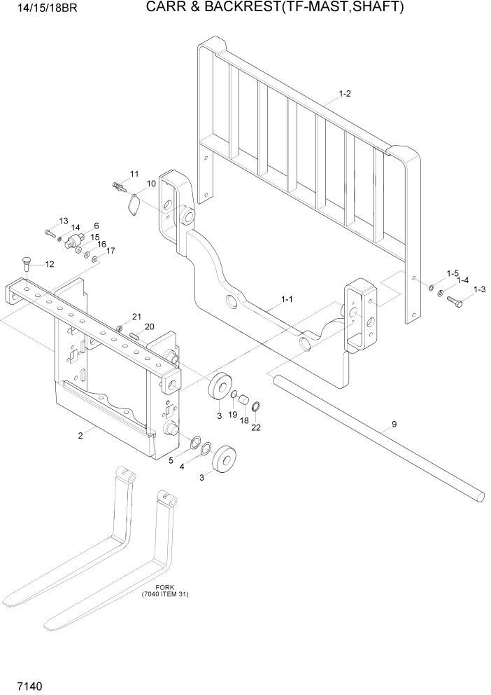 Схема запчастей Hyundai 14/15/18BR - PAGE 7140 CARR & BACKREST(TF-MAST,SHAFT) РАБОЧЕЕ ОБОРУДОВАНИЕ