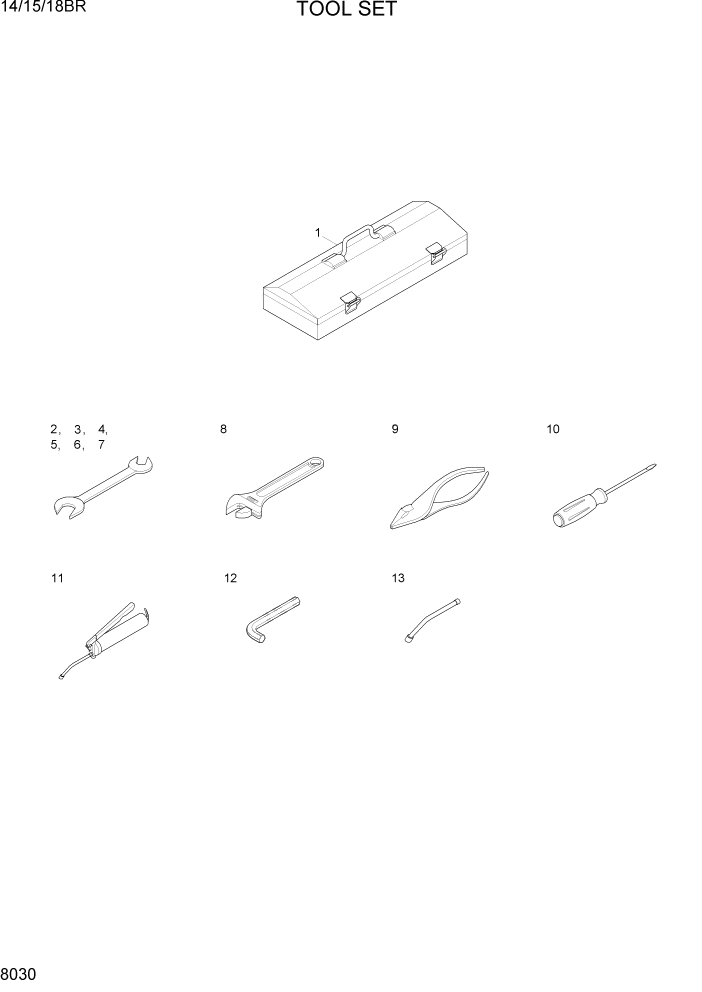 Схема запчастей Hyundai 14/15/18BR - PAGE 8030 TOOL SET ДРУГИЕ ЧАСТИ