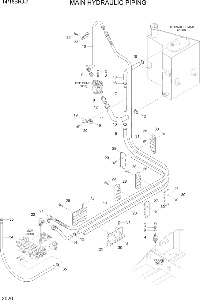 Схема запчастей Hyundai 14BRJ/16BRJ-7 - PAGE 2020 MAIN HYDRAULIC PIPING ГИДРАВЛИЧЕСКАЯ СИСТЕМА